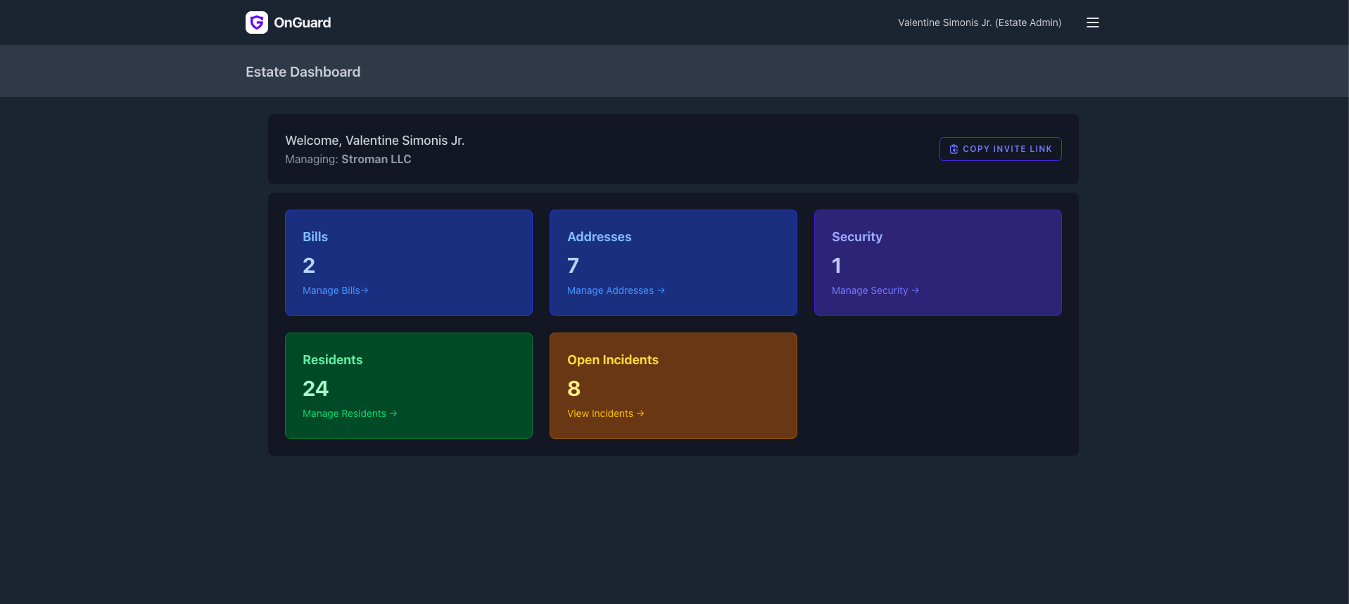 On Guard Dashboard Preview